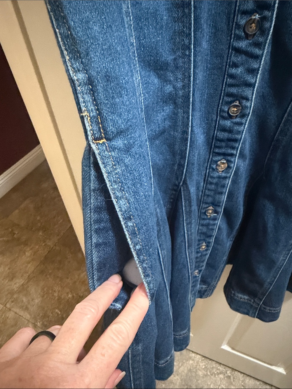 7 for all Mankind Fit and Flare Denim Button-Front Mini Dress - Blue - Picture 4 of 6